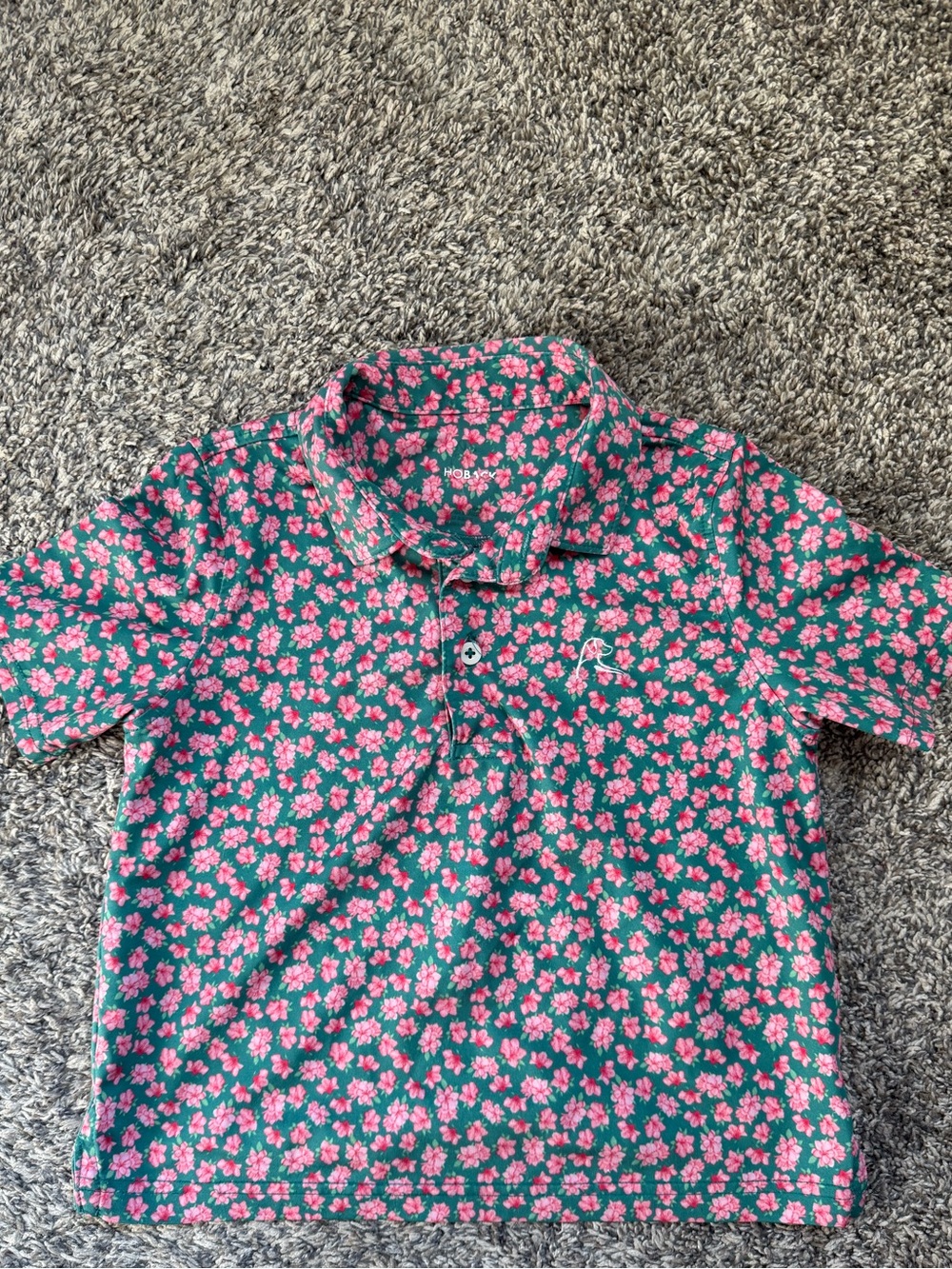 Rhoback Boys' Pink Floral Polo on Green